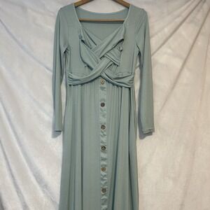 Womens Mint green Size L Long maxi feminine romantic V Neck Cross Wrap Whimsical